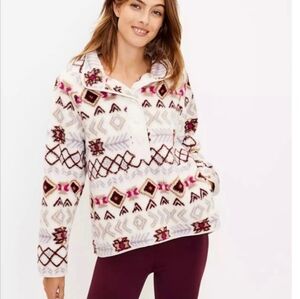 NWT Lou & Grey Soft Cream Fleece Jacket With A Geometric Or Aztic Pattern